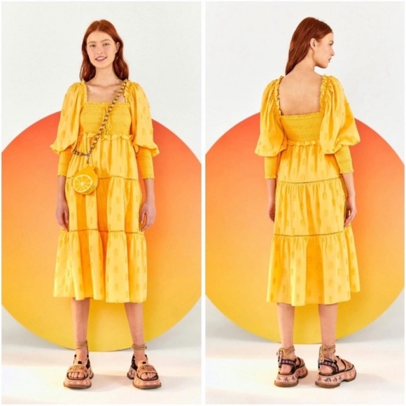 Farm Rio Yellow 3D Pineapple Midi Dress - Picture 6 of 10